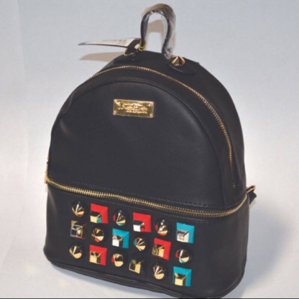 BEBE BLACK SADIE STUDDED MINI BACKPACK NWT GOLD ZIPPER